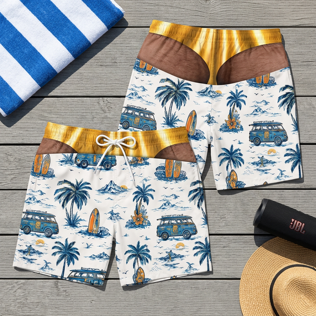 Fake-Out Trunks™ — Funny Optical Illusion Swim Shorts for Men